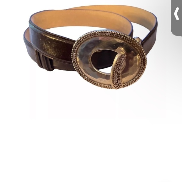 Women's Western Black Leather Belt with Silver Oval Buckle Size M/L - Picture 2 of 2